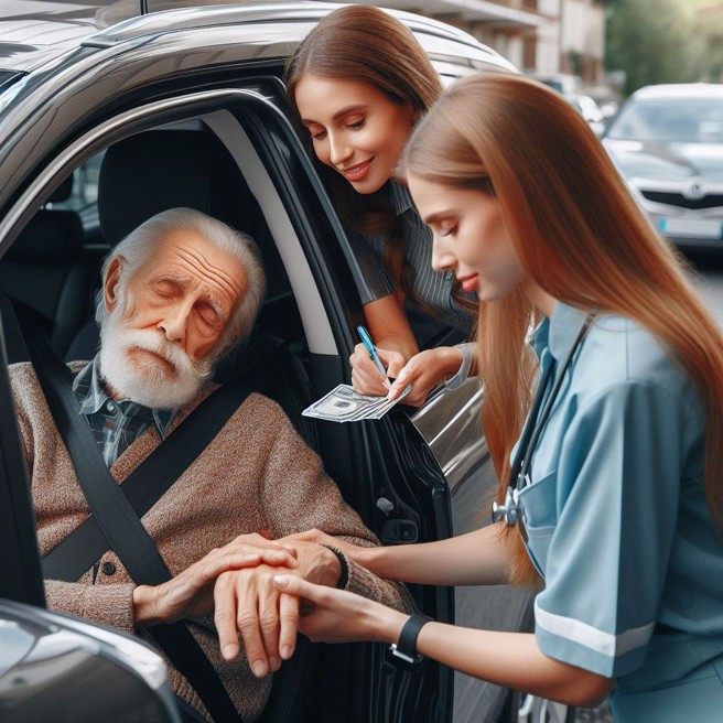 美国两名女子居然开车载着已过世的老翁，到银行盗领老翁户头内的钱。（AI生成图）
