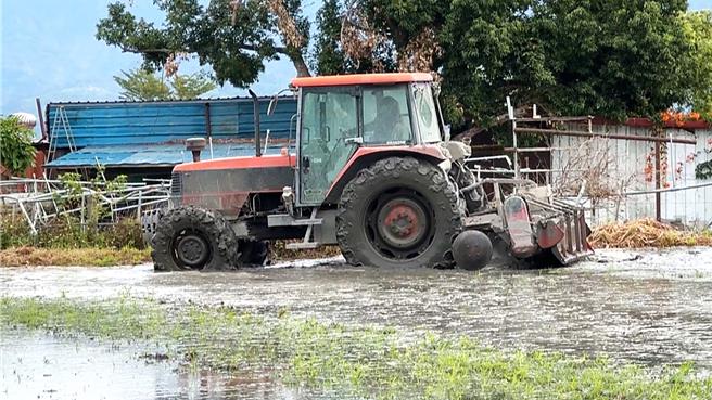 台东返乡女青陈文惠熟练操驾农耕机，自耕之余也接受代耕委托。（萧嘉蕙摄）