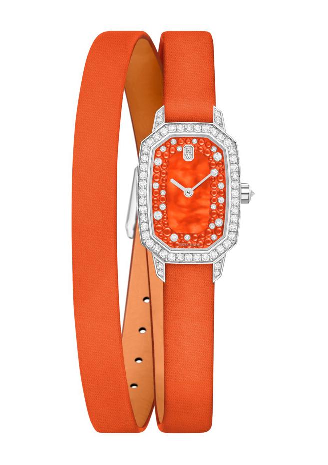 海瑞溫斯頓印記Emerald系列鑽表，亮橘色款。（Harry Winston提供）