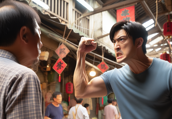 谢男将吕男推倒后，又再挥拳攻击头部，导致吕男重伤后脑中风、终生瘫痪。（AI生成图）