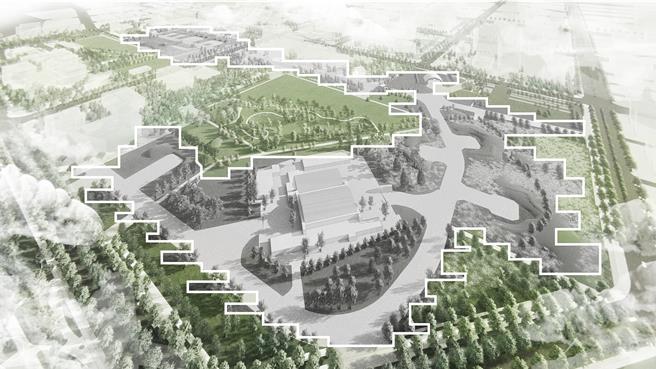 「時空永續．高空之眼-桃園航空城黑貓中隊歷史文化保存與公園景觀再造」全區設計鳥瞰圖。(工務局提供／蔡依珍桃園傳真)