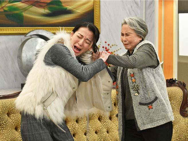 饰演婆婆的林乃华抓逆媳陈若萍头髮。（台视提供）