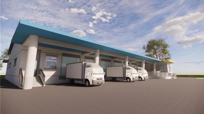 花莲县政府斥资7300万元兴建「环保餐具清洗中心」，提供夜市摊商清洗餐具服务，工程去年7月动工，目前进度迈入52％，预计今年底完工、明年中旬营运；图为环保餐具清洗中心示意图。（花莲县环保局提供／罗亦晽花莲传真）