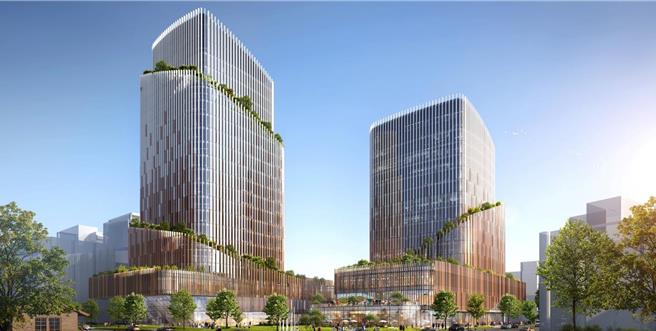 经济部预计2030年搬到华光特区，建置2栋楼高15、22层的主建筑，另有一栋4层裙楼。形成现代化行政园区。大楼将走节能的智慧化风格，外观有循环向上的绿带包围，下面会有商业化设施商店，上面作为各单位办公室用，图为未来新园区意向图。（经济部提供）