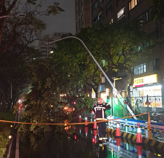 今（11）日晚间18时14分许，台北市大安区敦化南路二段发生路树倒塌。（翻摄画面）