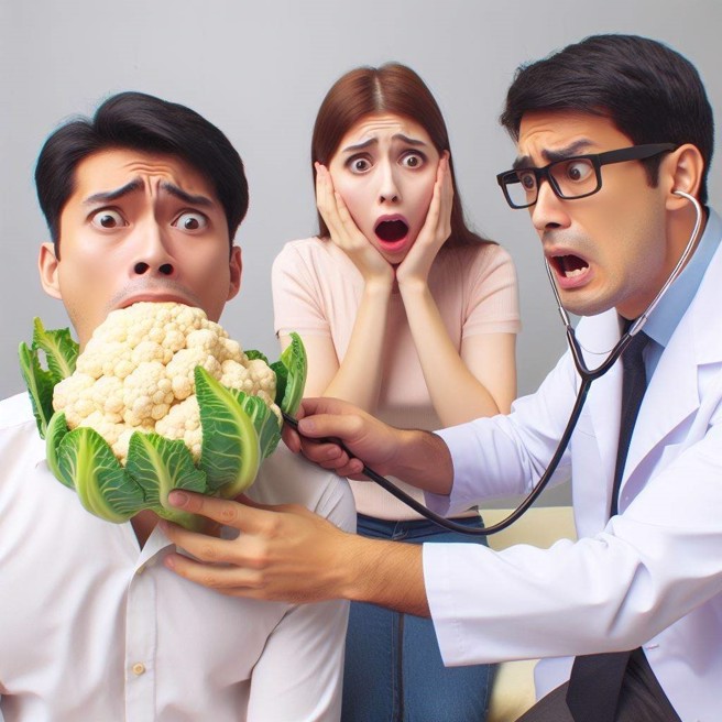 男子口腔长了菜花，却跟女友说是吃便当传染，女子傻眼上网PO文求助。（AI生成图）