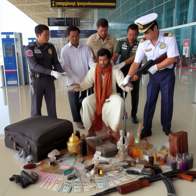 台湾一名黄姓男子企图夹带进5公斤的毒品闯关被逮。（图／AI生成）