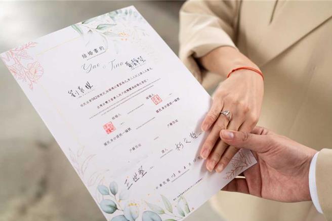 民眾党台北市议员「学姐」黄瀞莹11日在脸书上晒出婚讯，而「结婚书约上的证人」找上民眾党主席柯文哲及立委王世坚。(翻摄自黄瀞莹脸书)