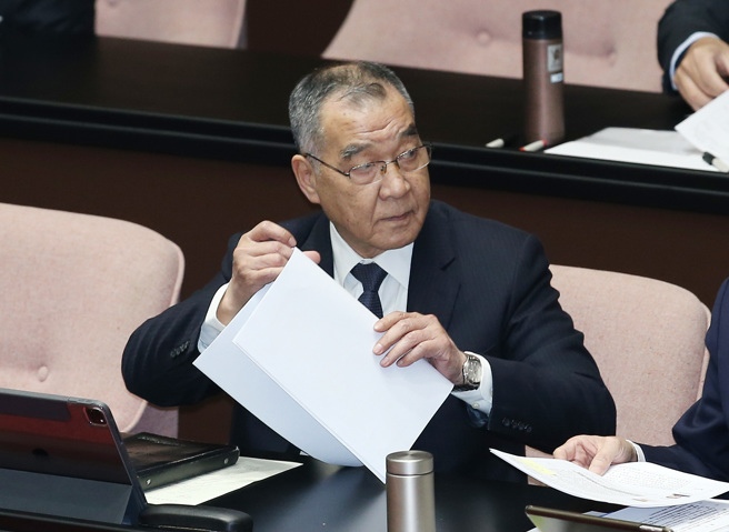 國防部長邱國正12日前往立法院備詢。（姚志平攝）