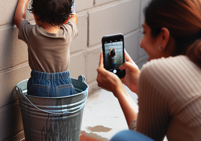 虐童案的关键人物就是，照顾刘姓保母父亲的外籍看护，她将施虐男童画面供出。（图／AI绘制）