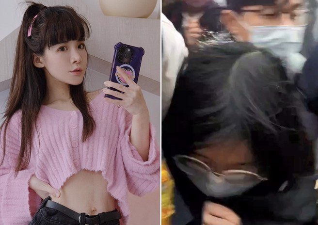 花花被女警護送進入北檢，與媒體發生衝突（圖／花花臉書、翻攝畫面）