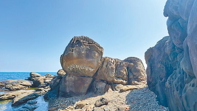 基隆市外木山海岸有座奇岩，从不同的角度观察，会觉得长得像海龟，或是一只栩栩如生的变色龙，让不少网友啧啧称奇。（翻摄照片／张志康基隆传真）