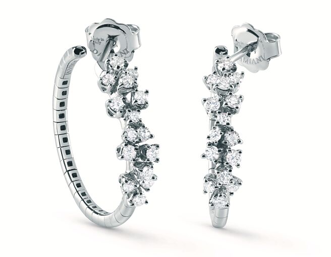 Damiani Mimosa 18K白金鑲鑽耳環，13萬6300元。（Damiani提供）