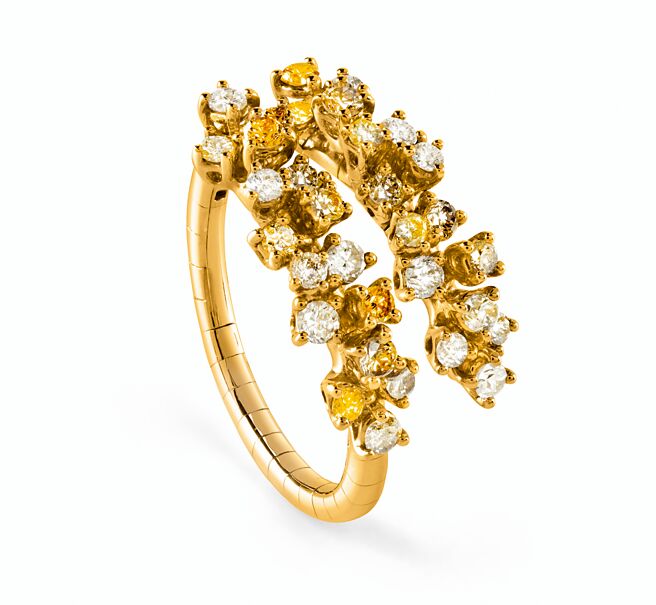 Damiani Mimosa 18k黃金鑽戒，9萬7700元。（Damiani提供）