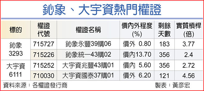 鈊象、大宇資熱門權證
