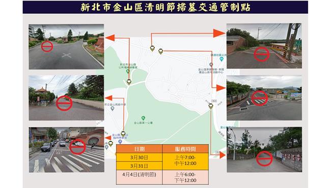 清明掃墓交通管制點。（金山區公所提供／張鎧乙新北傳真）
