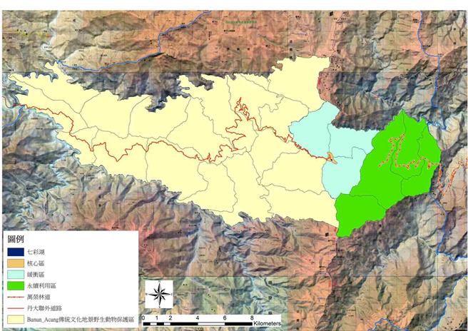 Ning-av Kavilan及Bunun Acang兩個保護區範圍圖。（林業及自然保育署花蓮分署提供／王志偉花蓮傳真）