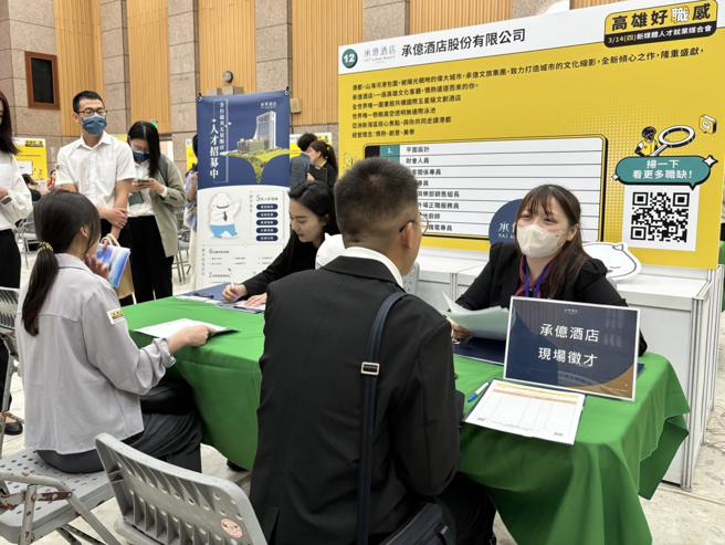 「高雄好职感　新媒体人才就业媒合会」3月14日于凤山行政中心大礼堂登场，包含承亿集团、升恒昌、新光三越、可乐旅游等27家知名企业释出近300个职缺。（图片来源：高雄市青年局提供）