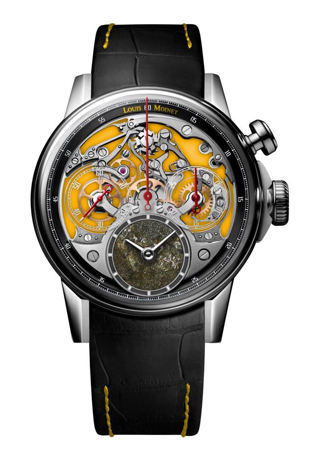Louis Moinet 精心推出 Memoris Meteorite SHH 特別版腕表，限量12只，128萬8000元。（高登鐘錶提供)