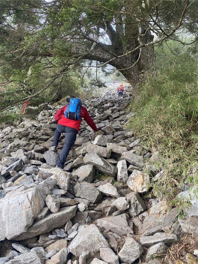 嘉义县消防人员到玉山三角点附近搜救罹难的登山客。（嘉义县消防局提供／廖素慧嘉县传真）