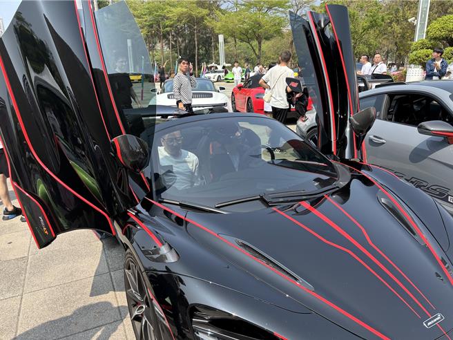 一名超跑车主17日大方展示爱车给民眾参观。（高雄市社会局提供／林瑞益高雄传真）