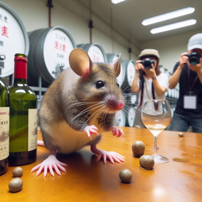 南投埔里酒廠被遊客發現，參觀的生產線假日有老鼠出沒的狀況。（AI生成圖）