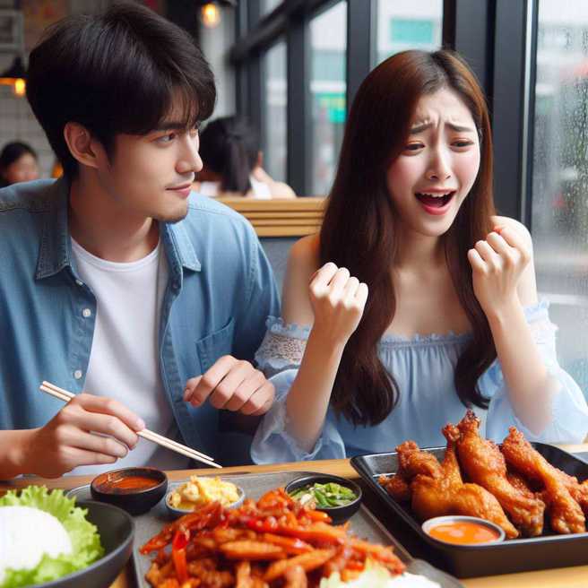 去熱炒店遇到情侶吵架，整桌菜都吃就付錢離去，女友說不要浪費全部接收。（AI生成圖）