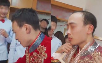 挺「禿然的」！迎娶闖關太賣力 新郎「假髮頂飛」笑壞新娘