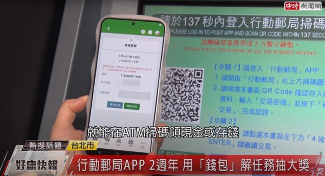 现在只要打开行动邮局APP就可于邮局ATM完成无卡存、提款，操作简便外，还能同时获得多项好礼的抽奖机会。(图片来源/中时新闻网)
