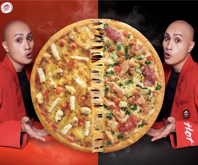 必勝客首度推出「雙拼大比薩-海陸總動員」。（必勝客提供／朱世凱台北傳真）