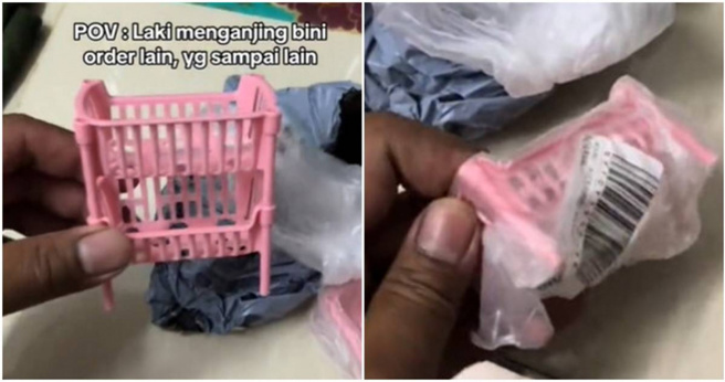 馬來西亞一名三寶媽，網購置物架，因為便宜沒有注意尺寸就下單，收到貨後當場傻眼。（圖／翻攝nurazarimaa/Tik Tok）
