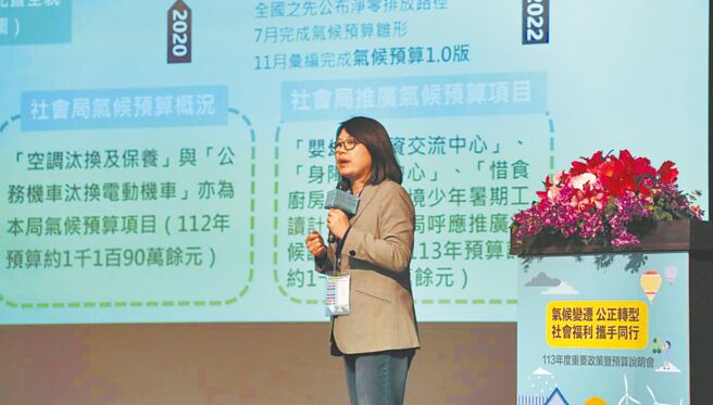 台北市社会局配合卫福部推动「1国中学区1日照中心」长照政策，预计今年在1学区开办日照中心，届时北市共59学区都有日照中心，使政策达成率达81.94％。图为台北市社会局长姚淑文18日说明今年重要政策及重点预算。（台北市社会局提供／蔡佩珈台北传真）