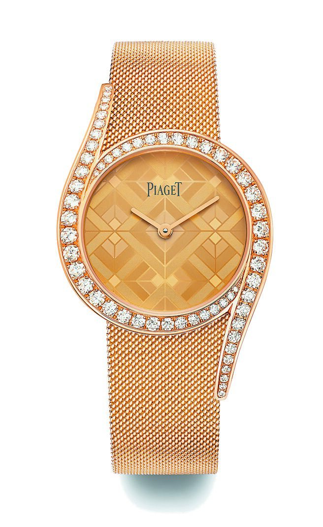 伯爵Limelight Gala系列18K玫瑰金米蘭編織鍊帶珠寶表，表盤融入中東建築的幾何圖案。（PIAGET提供）
