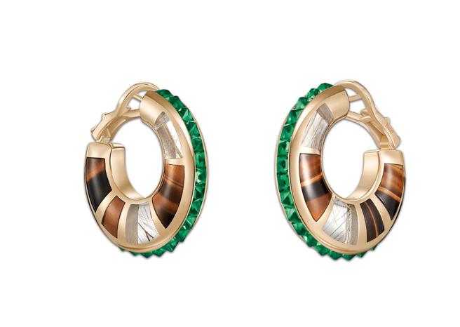 伯爵Metaphoria系列Terrae玫瑰金绿碧玺虎眼石耳环，233万元。（PIAGET提供）