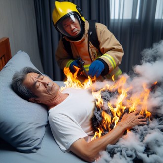淡水老翁燒床單釀火警 自己臉、腳慘遭燒傷送醫
