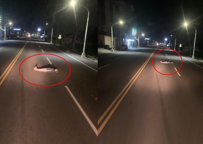 一名貨車司機深夜行經雲林，驚見馬路上有異物，趕緊減速煞車查看，發現是一名婦人躺在路中央。（翻攝爆料公社）