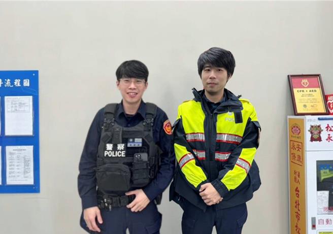 六張犁派出所員警林劭威、余宗緯阻止憾事發生。（翻攝照片／林郁平台北傳真）