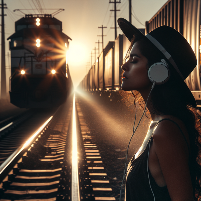 女子戴著耳機走在鐵軌上，慘遭火車撞擊輾斃。（圖／AI生成）
