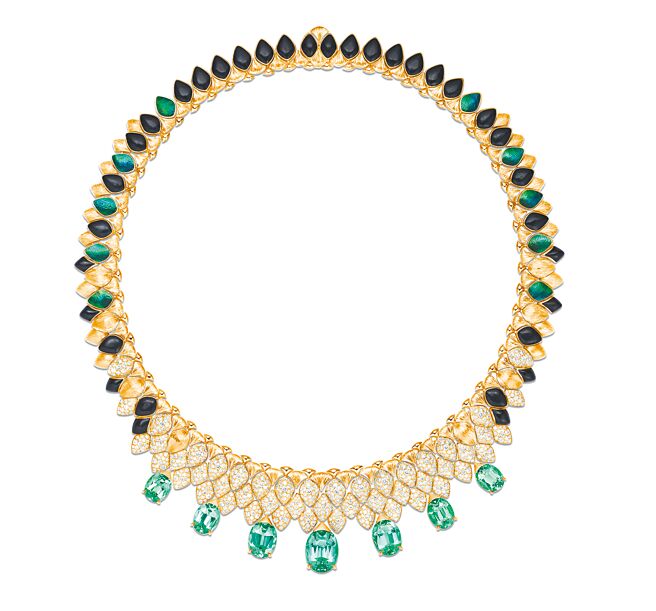 伯爵Metaphoria系列Silua玫瑰金綠碧璽鑽石項鍊，約1680萬元。（PIAGET提供）