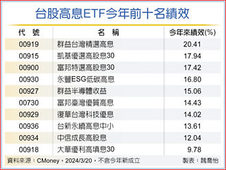 9檔高股息ETF 今年來賺贏大盤