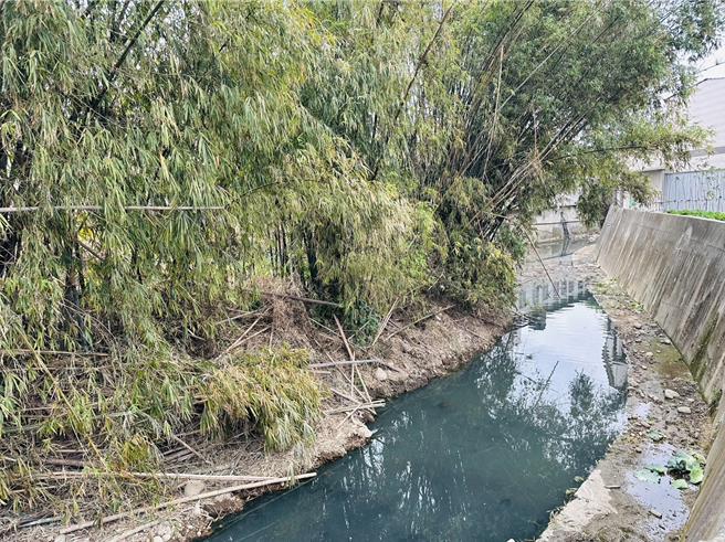 台中大雅區員林里、雅楓里塔連溝中下游部分區段僅為土堤護岸。（陳淑娥攝）