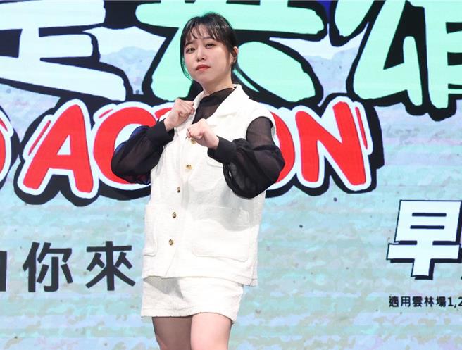 郑茵声出席舞台剧记者会。（粘耿豪摄）