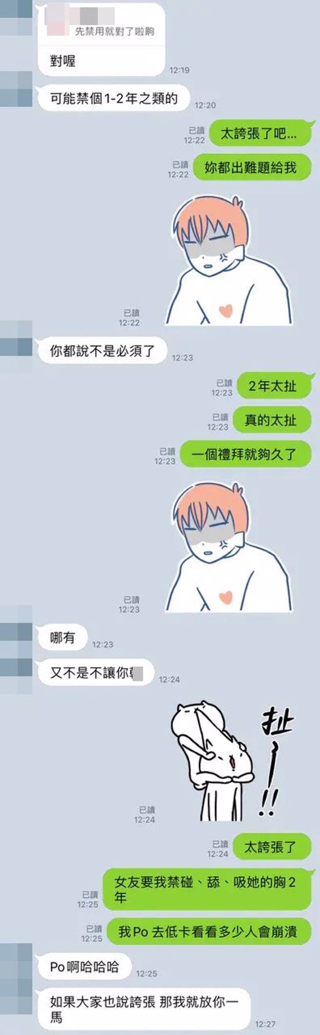 有男子抱怨，因為常對著大胸部女友喊「好大喔」，竟遭到禁碰2年，讓他感到相當無奈。（圖／翻攝自Dcard）