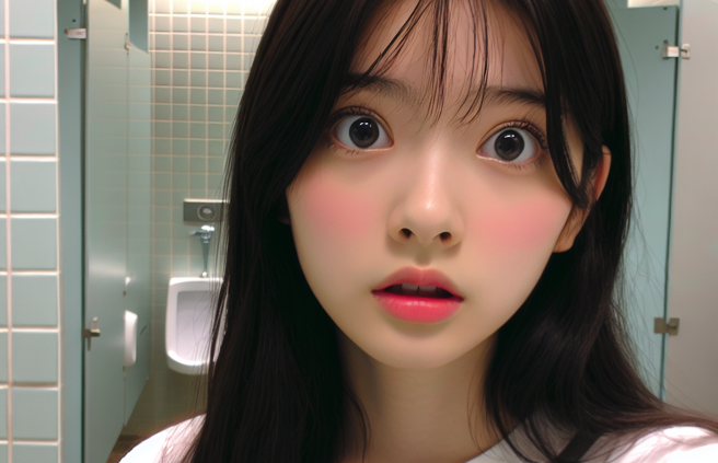 少女如厕完毕后，竟在小便斗下方发现针孔摄影机，吓得赶紧报案。（AI生成图）