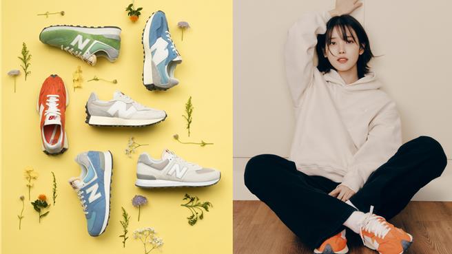 New Balance邀請IU演繹春日慵懶感，透過人氣鞋履打造鄰家少女風格。（New Balance提供／朱世凱台北傳真）