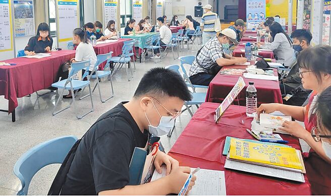 新北市就业服务处将在29日举办「2024新北市现场徵才活动」，职缺超过1500个，最高薪水达7万元以上，就服处评估媒合率可达4成。图为去年活动情况。（新北市劳工局提供／吕健豪新北传真）