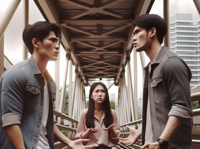 一名17歲張姓男子疑女友被對方搶走，持2把水果刀把一名23歲冀姓男子砍傷。（圖／AI生成）