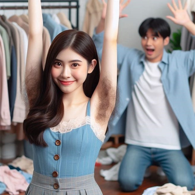 與女友交往，驚見女友腋毛沒刮，還有股味。（AI生成圖）