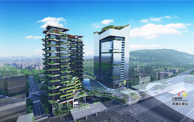 高市府財政局執行「左營高鐵科技之心公辦都市更新招商案」，國揚實業股份有限公司獲選為「第三種商業區A、B基地整體開發」最優申請人，未來將投資188億元，透過高鐵、台鐵及捷運三鐵共構的TOD大眾運輸優勢，打造北高雄新門戶。（開發完成模擬示意圖，高市府財政局提供／洪浩軒高雄傳真）