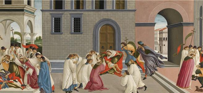 此次将来台于奇美博物馆展出的桑德罗．波堤切利作品〈圣泽诺比乌斯的三个奇蹟〉。英国国家艺廊提供／李怡芸台北传真）